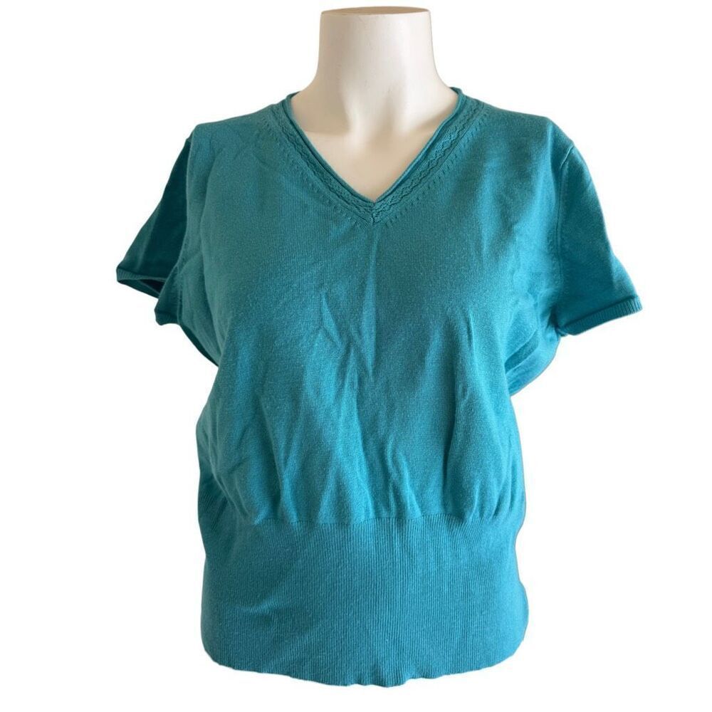 George by Mark Eisen blouse women’s L vintage y2k knit V-neck short sleeve canar